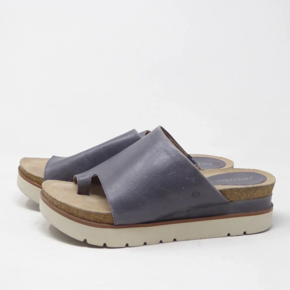 Josef Seibel Clea 06 Women Sandals Blue Leather Platform Toe Loop 40 / 9.5